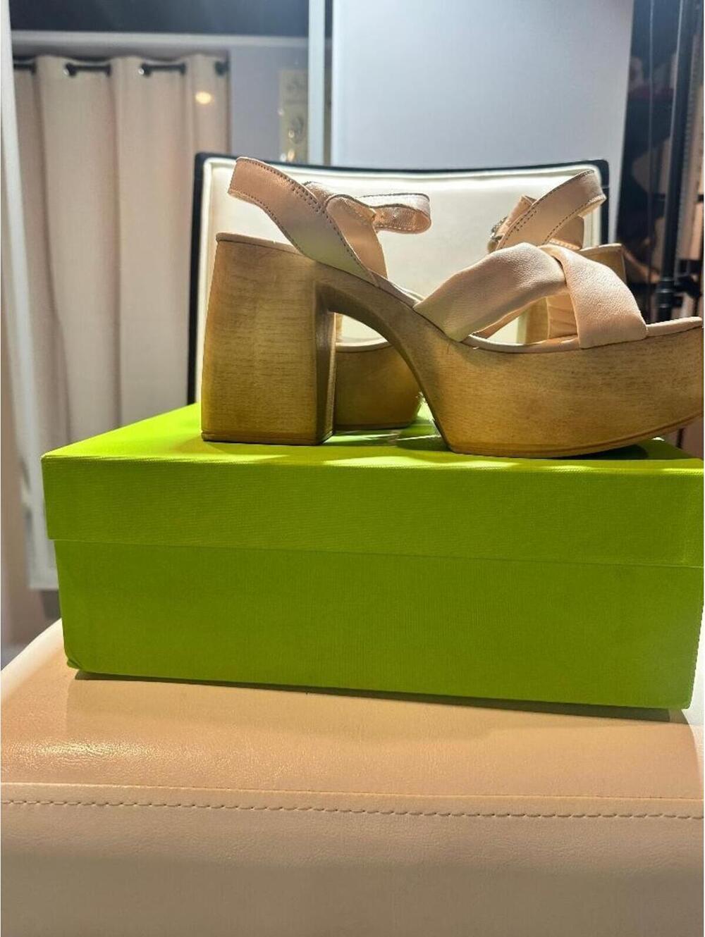 Sam Edelman Suzannah Ivory Leather Platform Sandals Wood Heel Size 9M - Picture 4 of 7